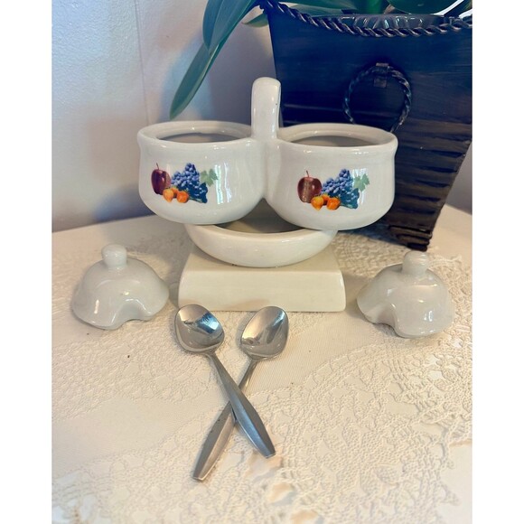 Ceramic Jam and Jelly Server Set W/Handle, Spoons Houston Harvest Gift Products - Picture 2 of 8